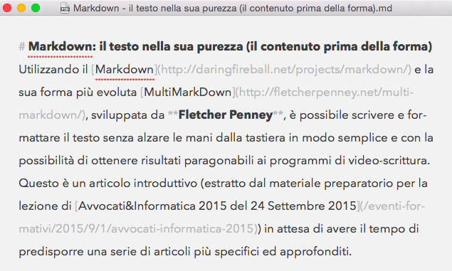 Immagine del testo dell'articolo scritto in Markdown all'interno di Byword per Mac OS