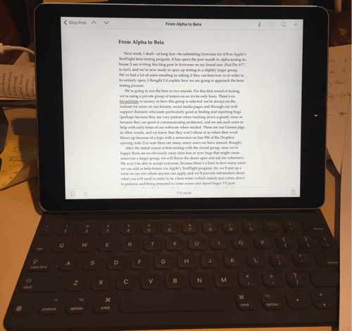 Prime immagini si Scrivener su iPad Pro 9.7