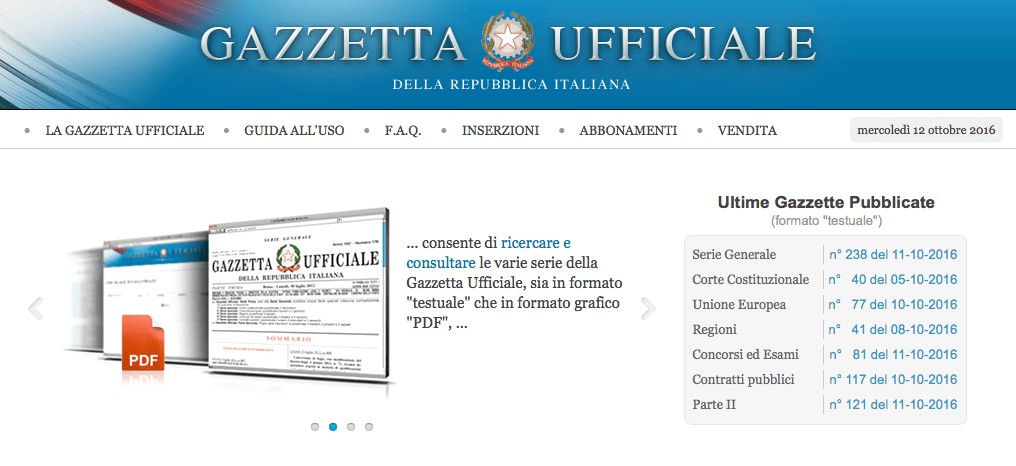 Immagino sito Gazzetta Ufficiale
