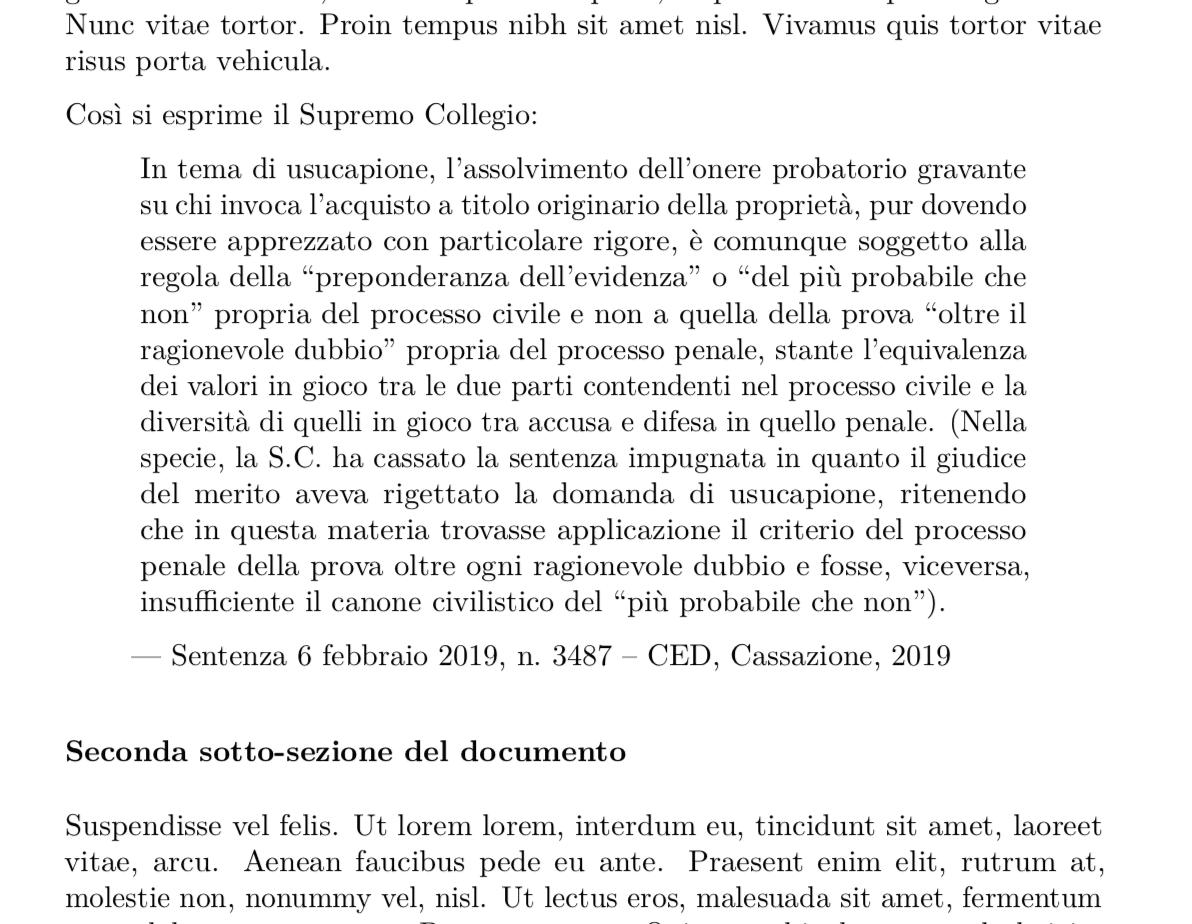 Esempio di citazione in un atto telematico