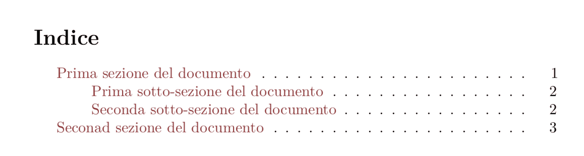 Esempio di indice creato da LaTeX
