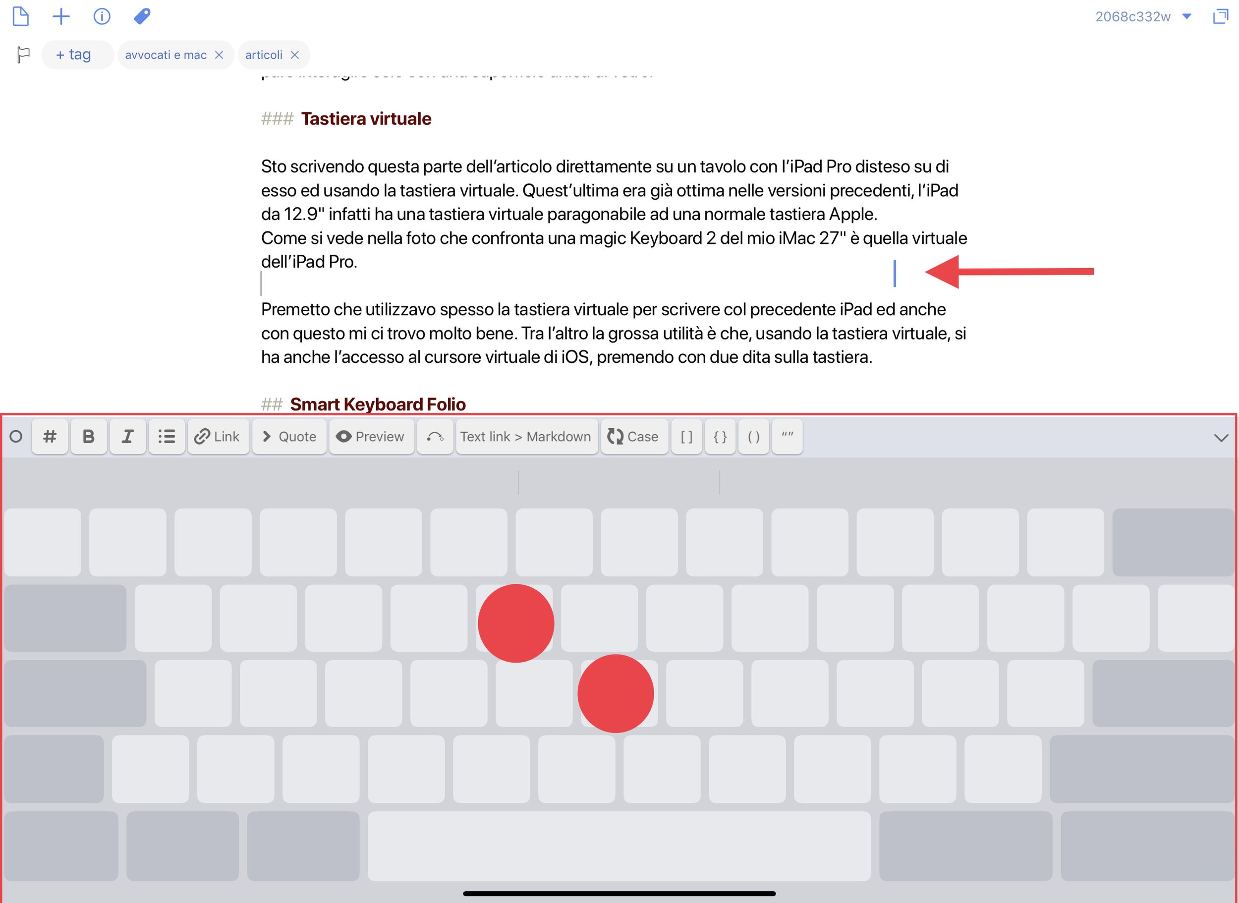 Attivazione della modalità a cursore della tastiera virtuale