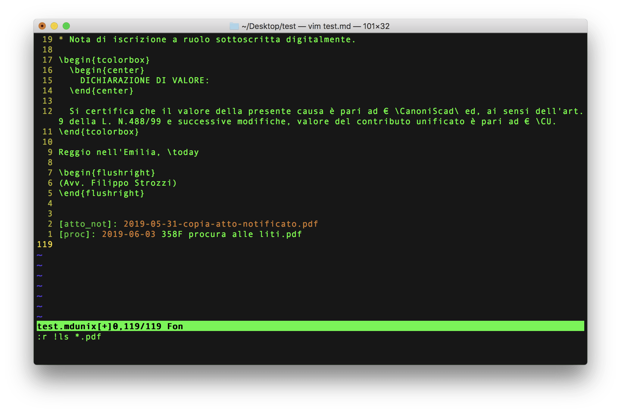 il comando in Vim