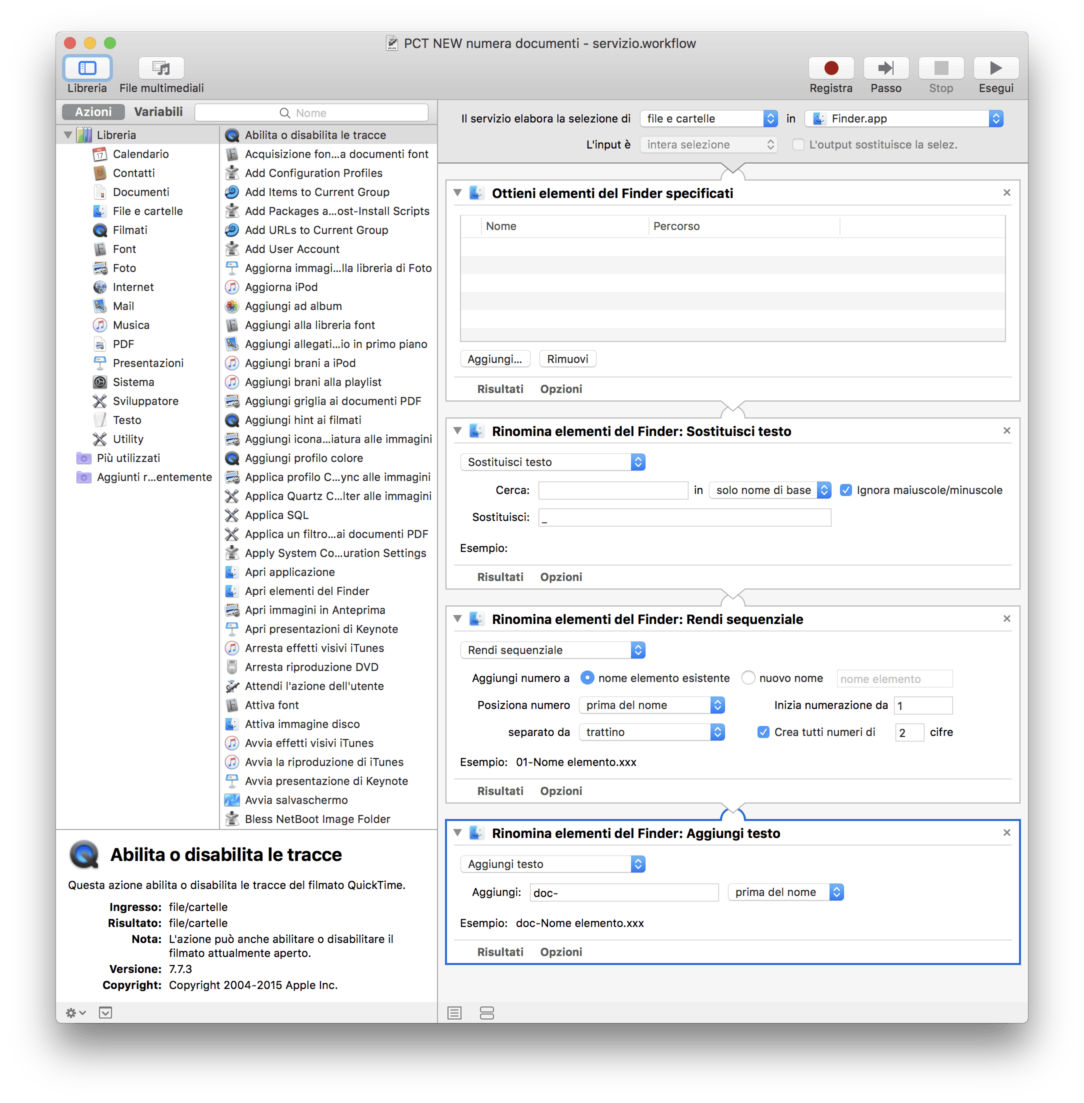 Il nuovo servizio di Automator per la numerazione degli allegati per il PCT