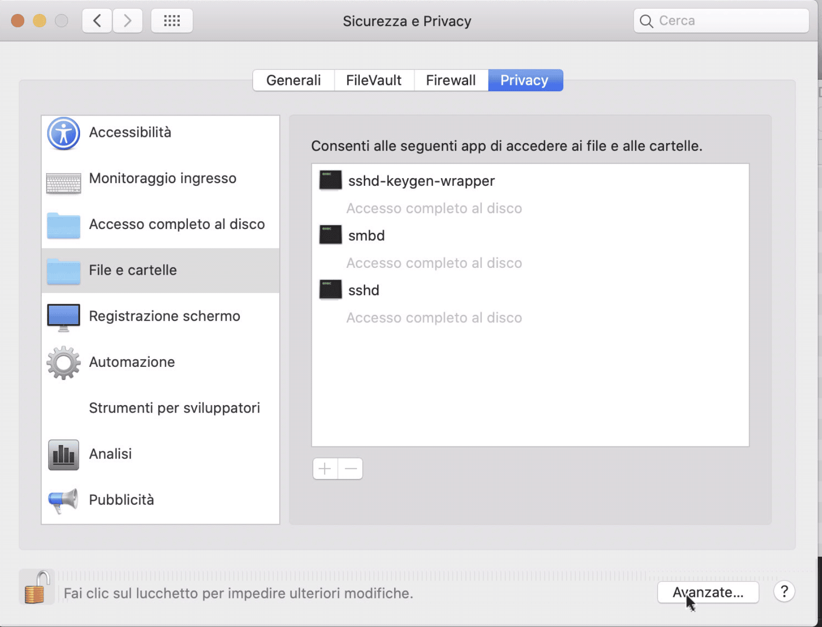 Sicurezza e Privacy: autorizzazione ad accesso File e cartelle