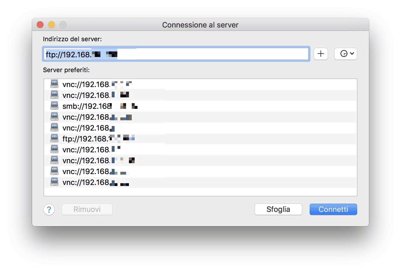 Connessione al server