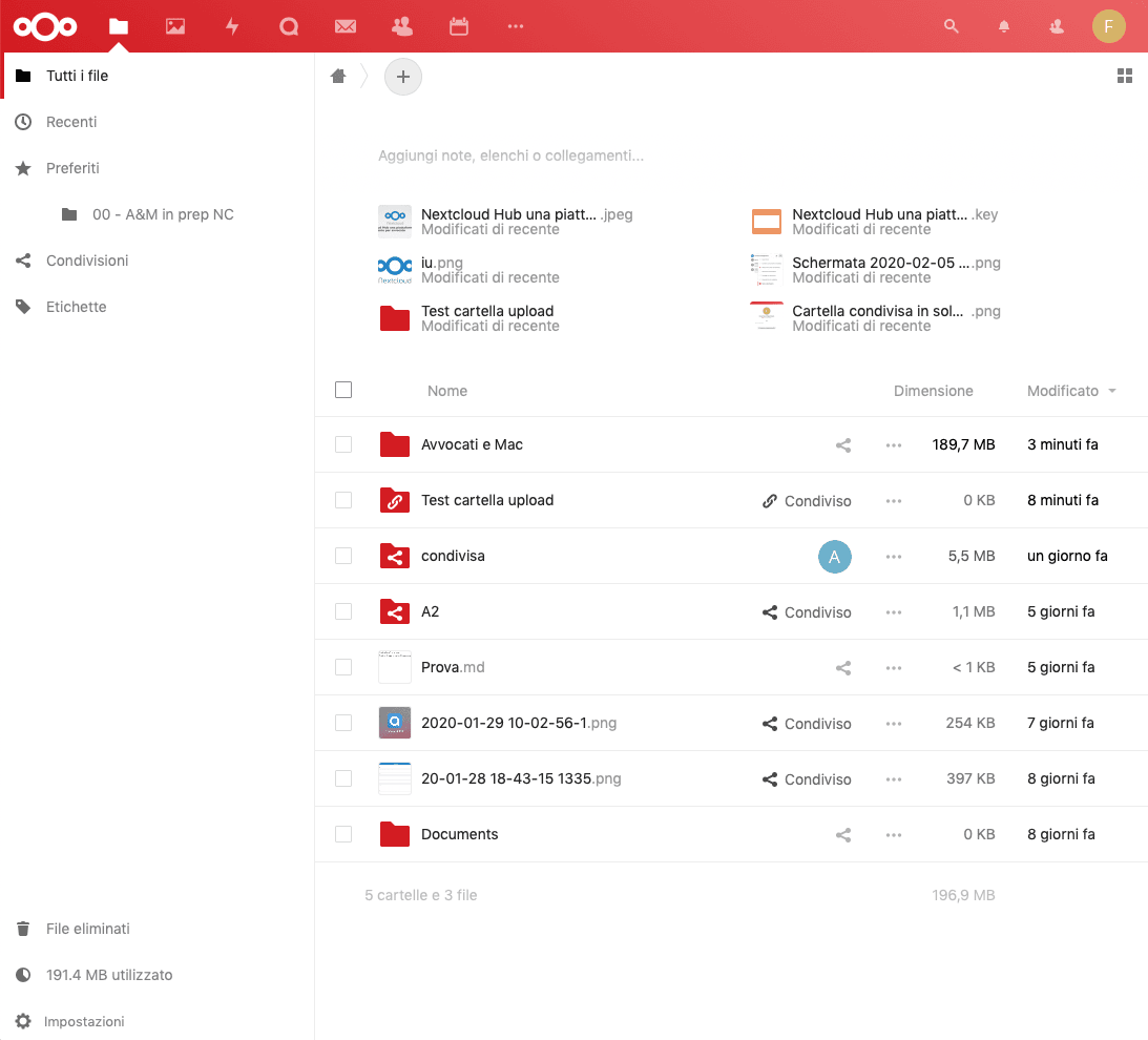 Interfaccia web di Nextcloud
