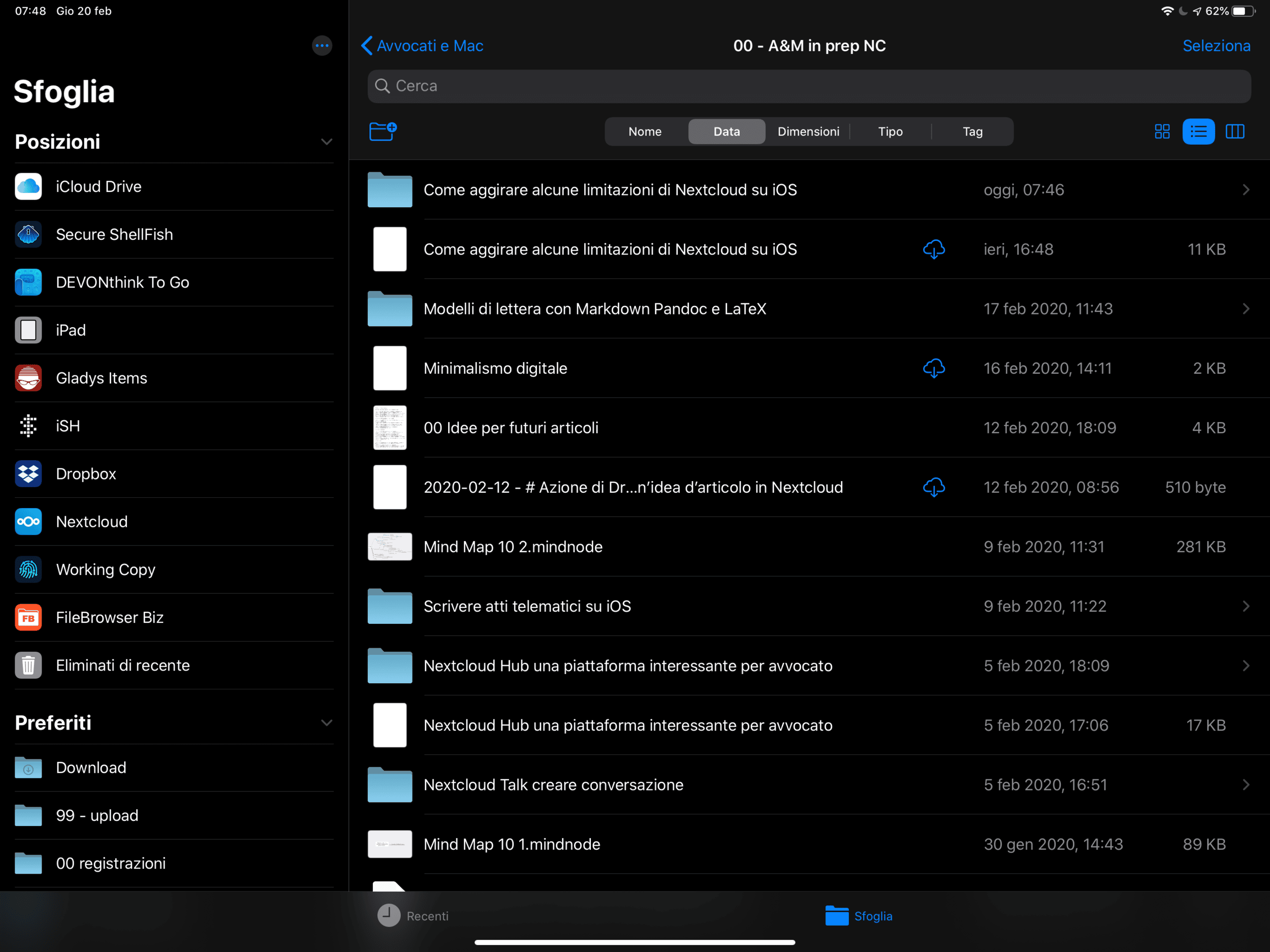 Esempio di Nextcloud all’interno dell’app File