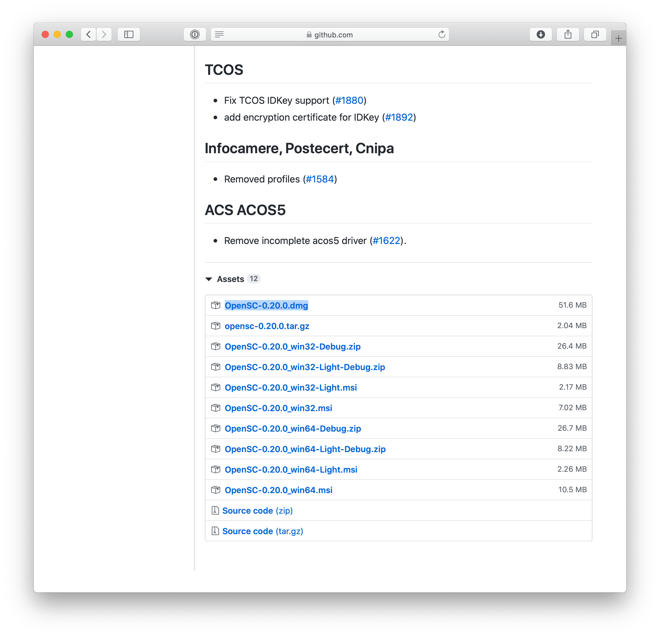 Pagina su Github per scaricare il file DMG di installazione