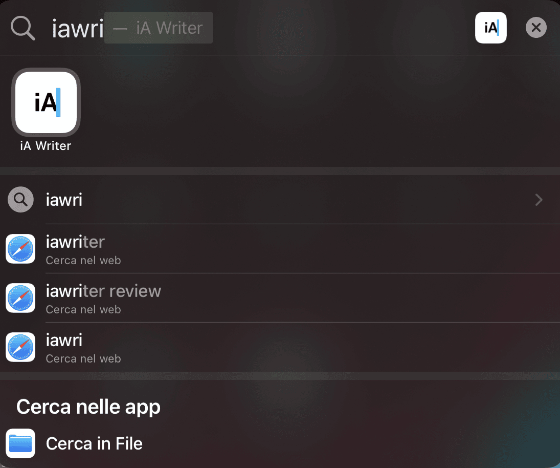 Premendo invio si apre l’app (iAWriter in questo esempio)