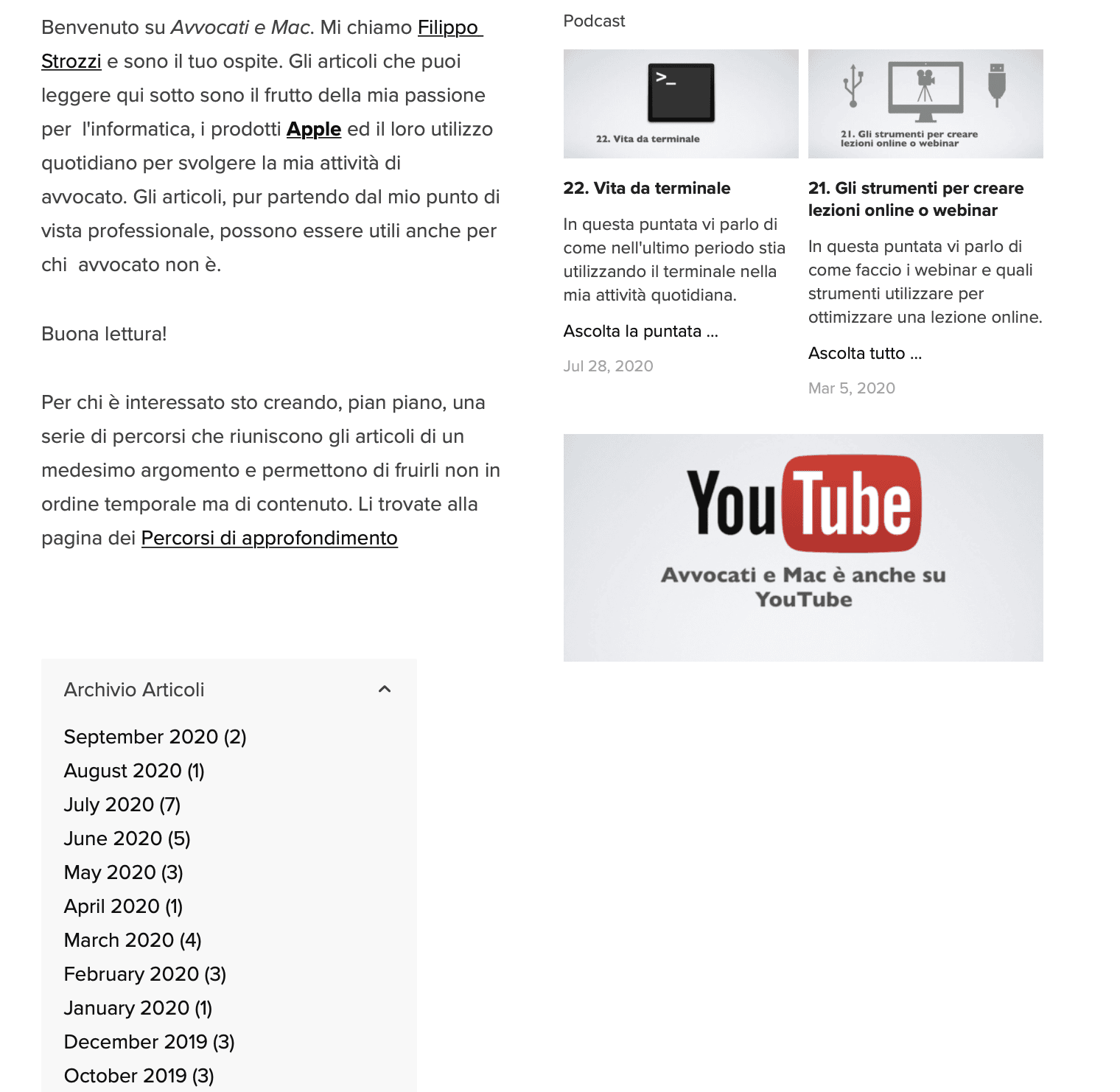 Archivio Articoli di Avvocati e Mac dove potete scorrere la cronologia delle pubblicazioni (mensili) nel tempo