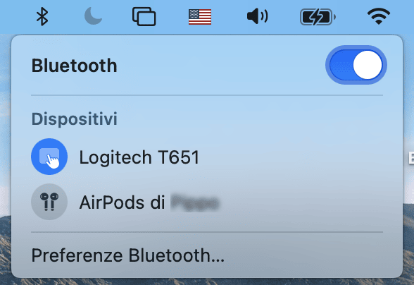 Esempio del menù Bluetooth