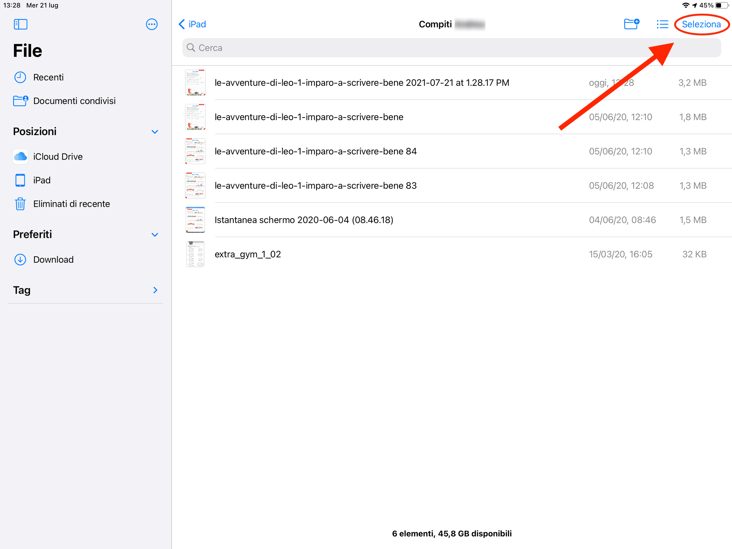 Esempio di PDF da unire – Tasto “Seleziona”