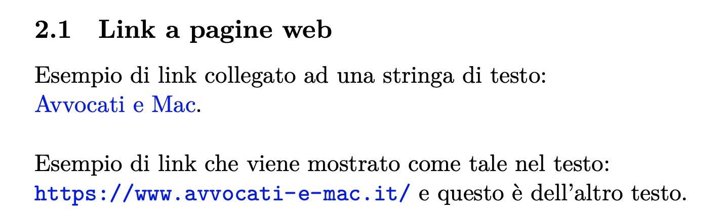 Esempio di risultato finale delle due modalità per inserire un link