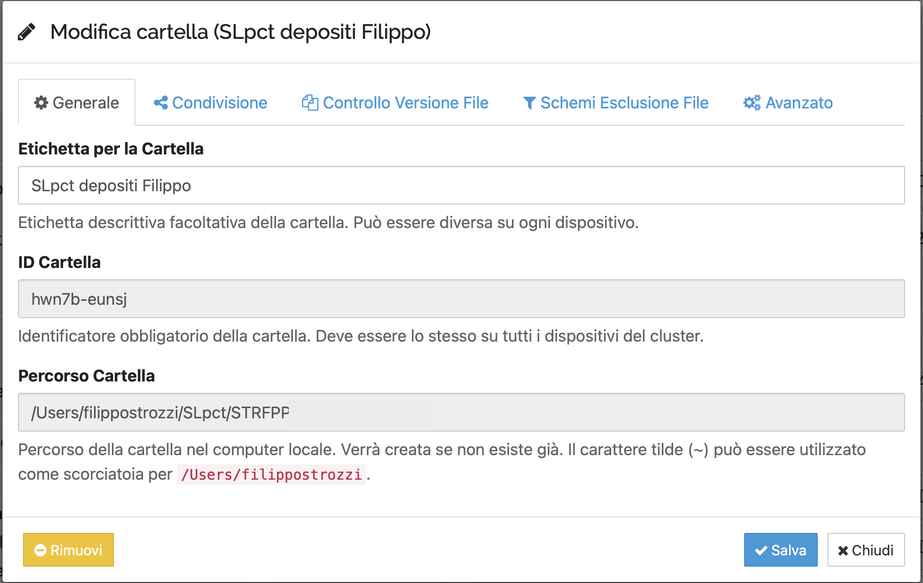 Esempio della mia cartella di SLpct messa in sincronizzazione con Syncthing