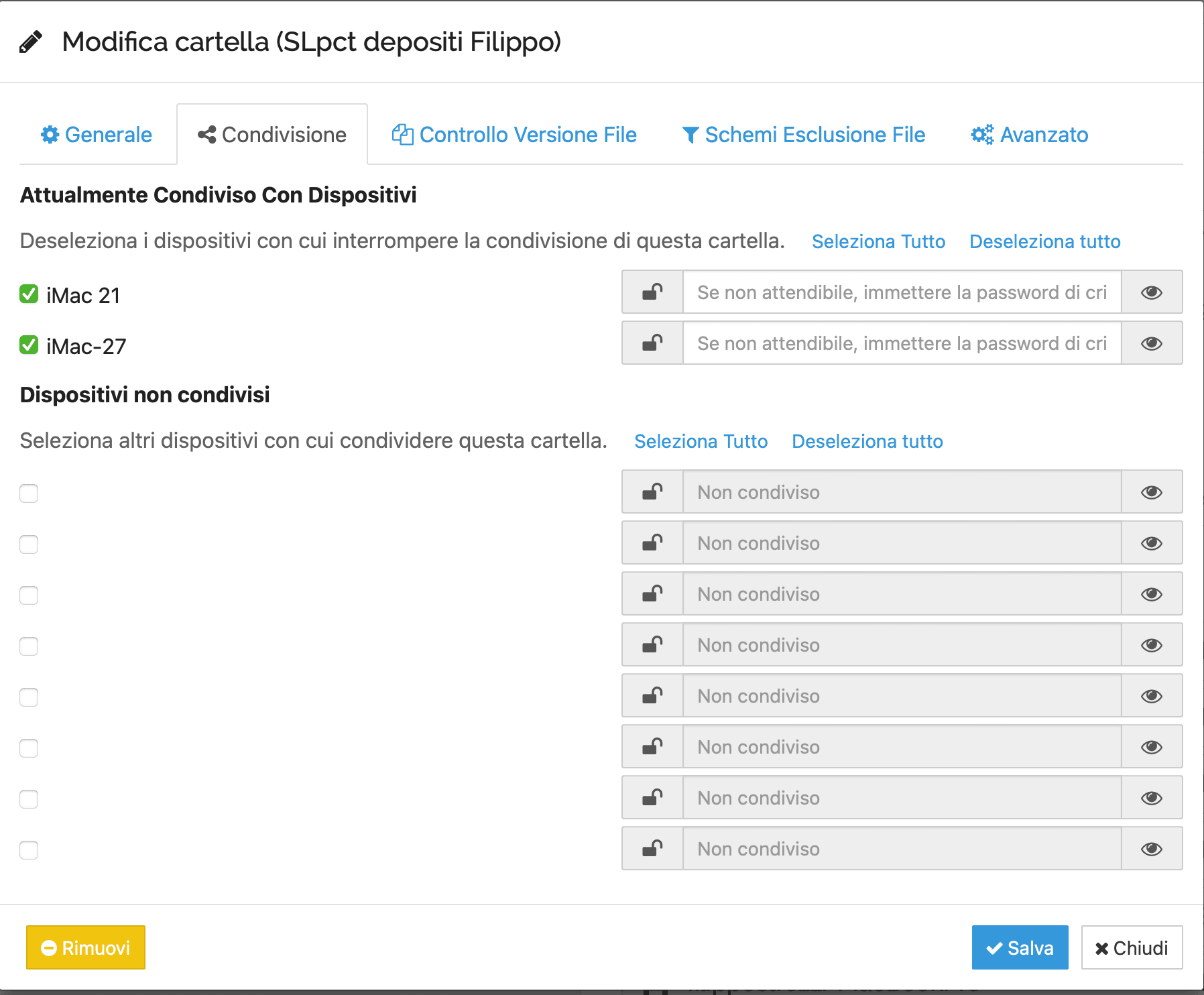 Esempio di mia condivisione della cartella di SLpct su vari computer