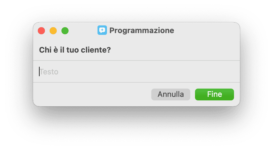 Esempio di finestra con richiesta di input da parte dell’utente