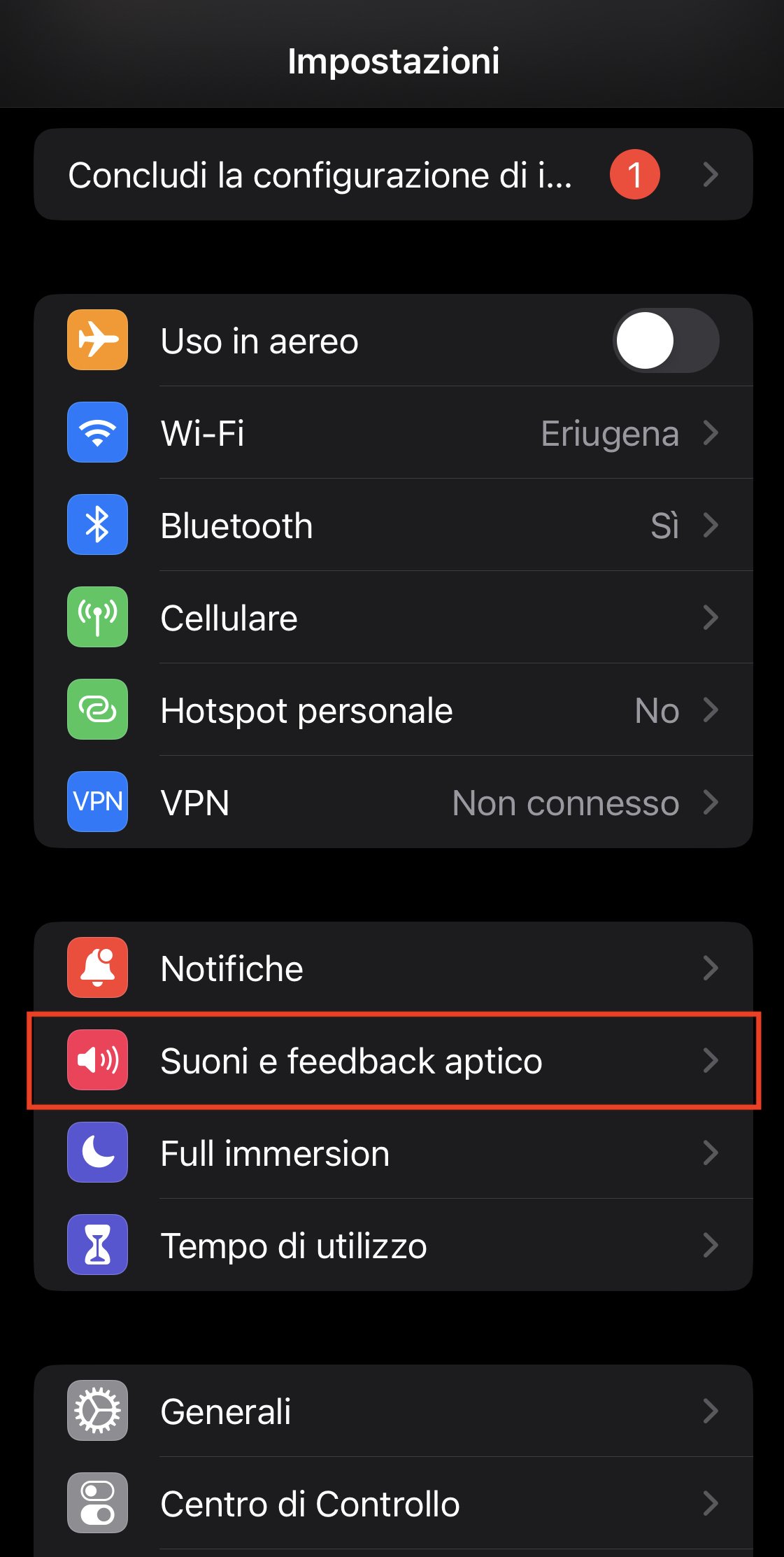 Impostazioni di iOS