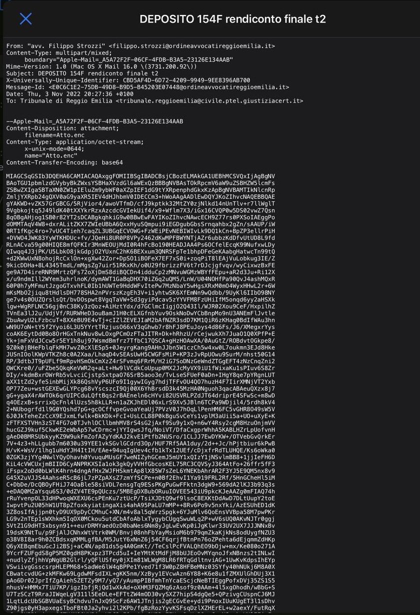 Contenuto del file EML del medesimo deposito andato a buon fine con le indicazioni di questo articolo