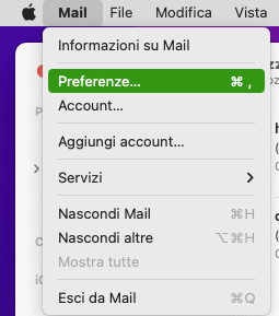 Aprire le preferenze di Mail