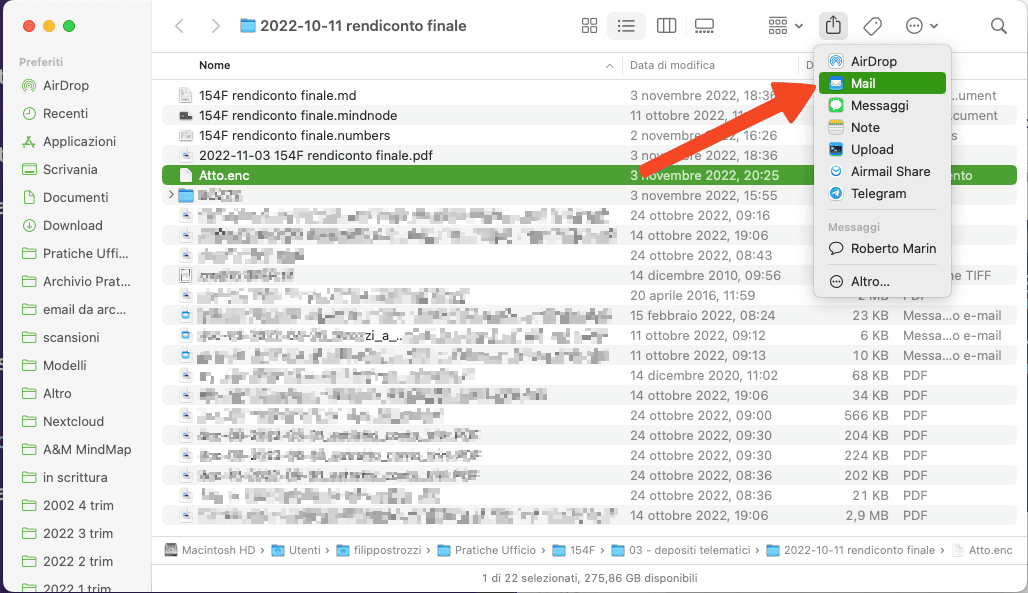 Finestra del Finder con un mio deposito telematico