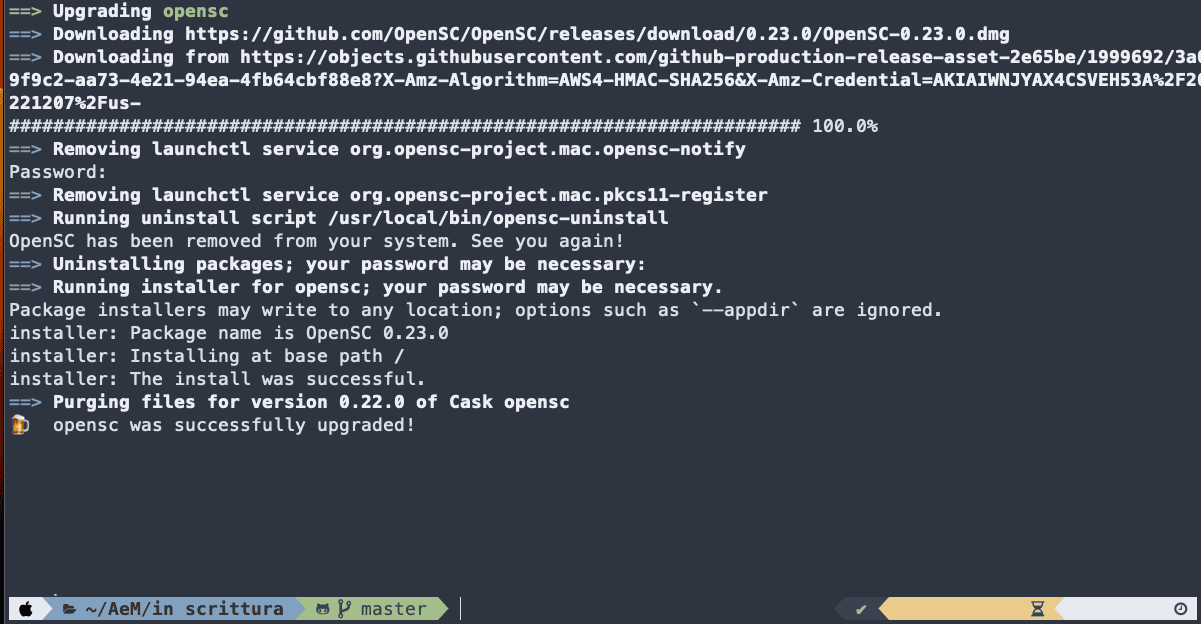 Aggiornamento di HomeBrew per openSC