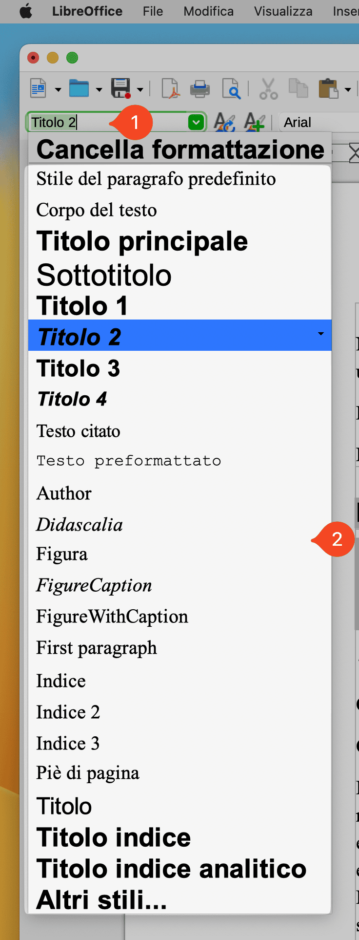 Esempio degli stili di LibreOffice