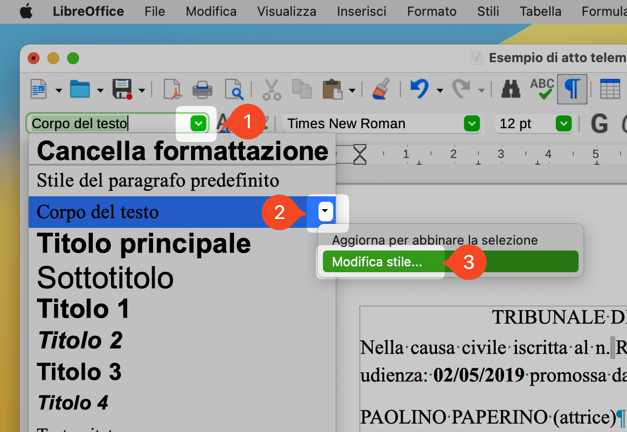 Modifica di uno stile