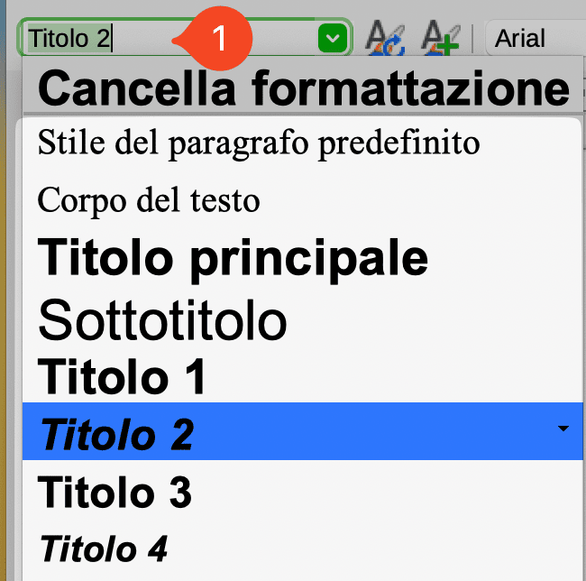 I vari titoli in LibreOffice