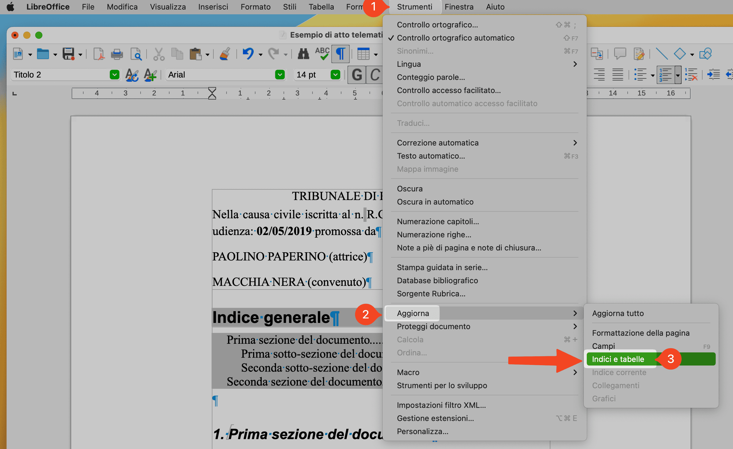 Aggiornamento indice generato
