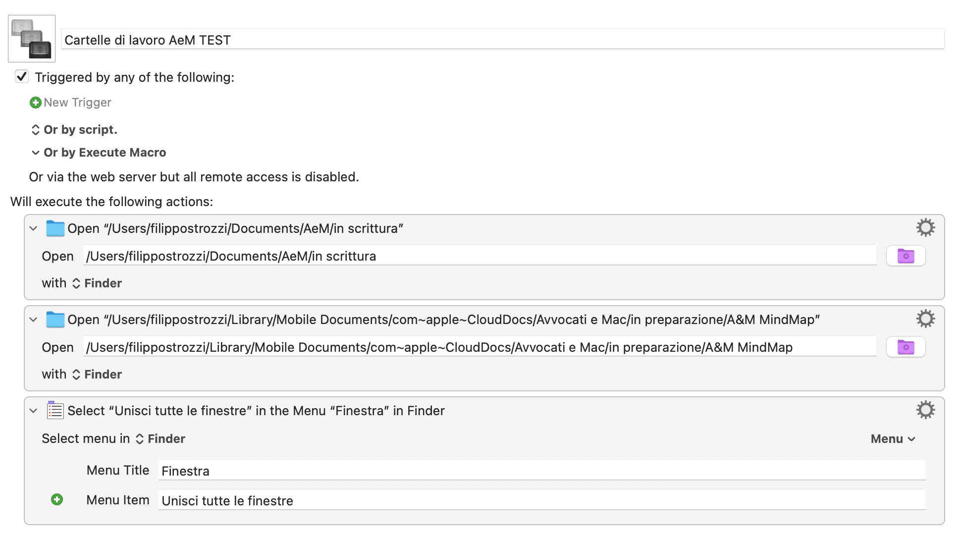 Esempio di macro base di Keyboard Maestro