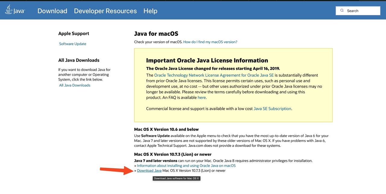 Pagina di download di JAVA – mentre sto scrivendo questo articolo