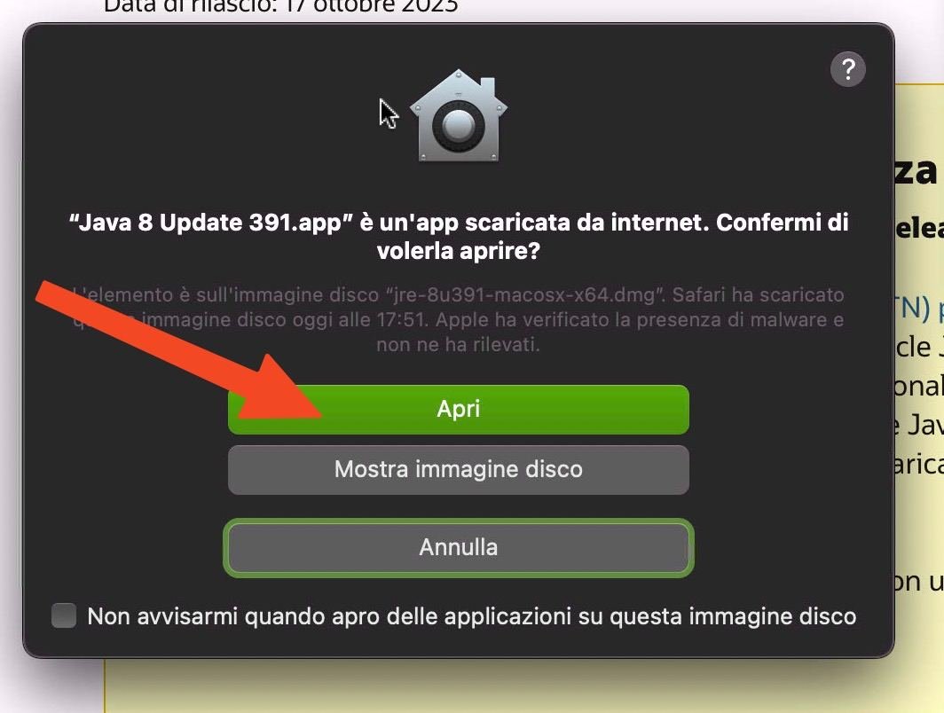 Prompt di apertura dell’installer