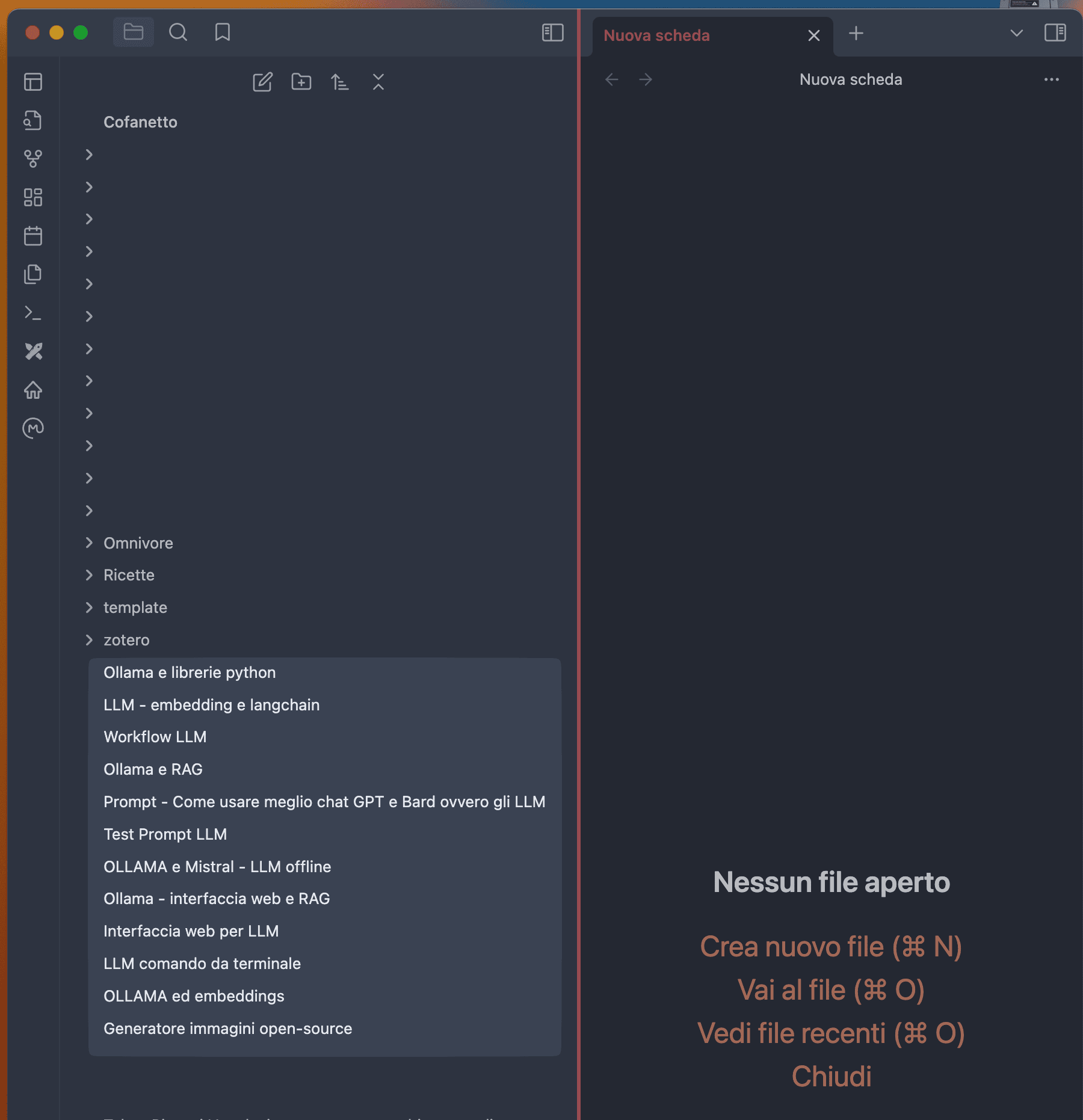 Esempio degli appunti recenti sull’argomento che ho preso in Obsidian
