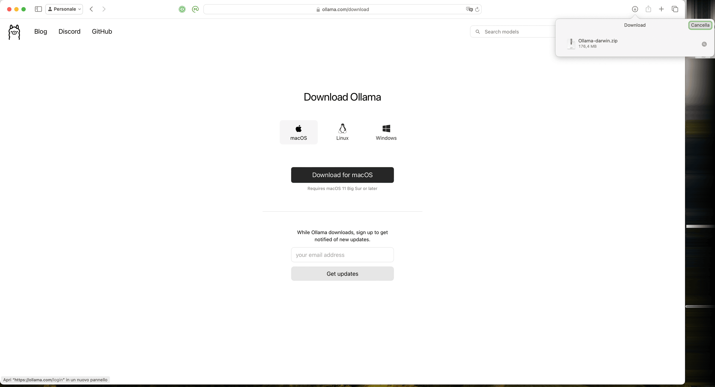 Esempio di download ultimato in Safari