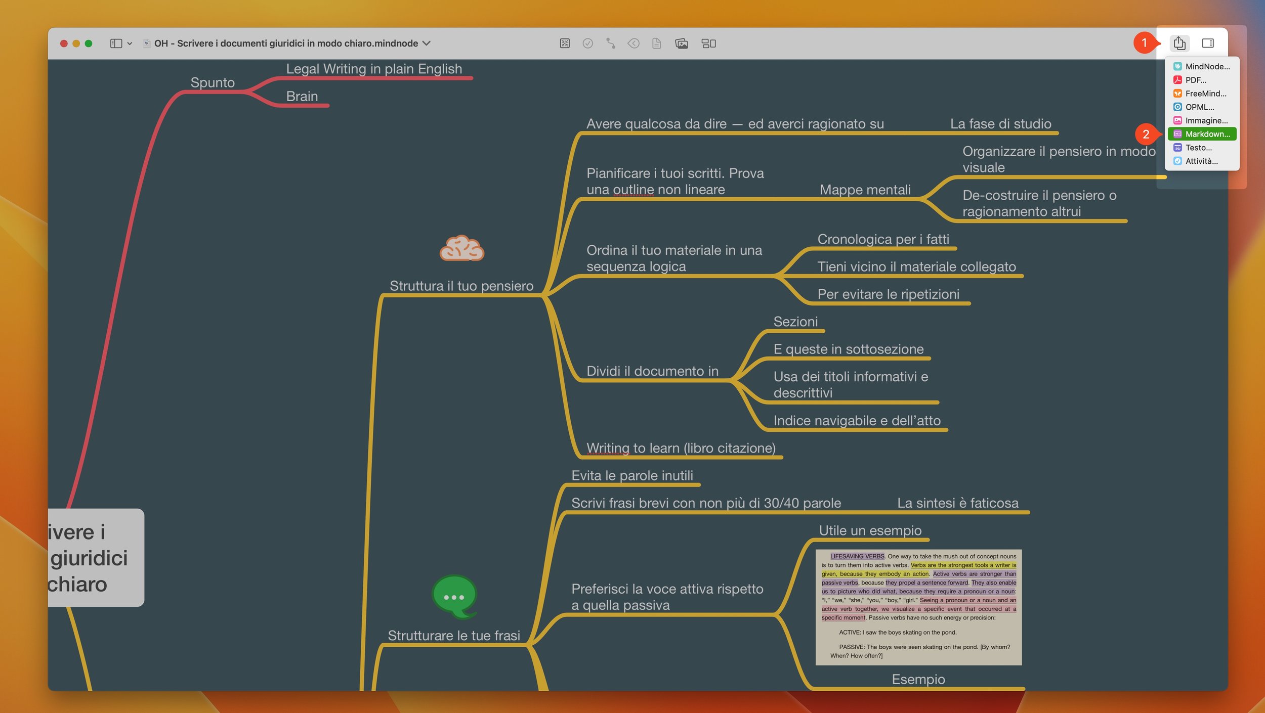 Esportazione della mappa mentale in markdown