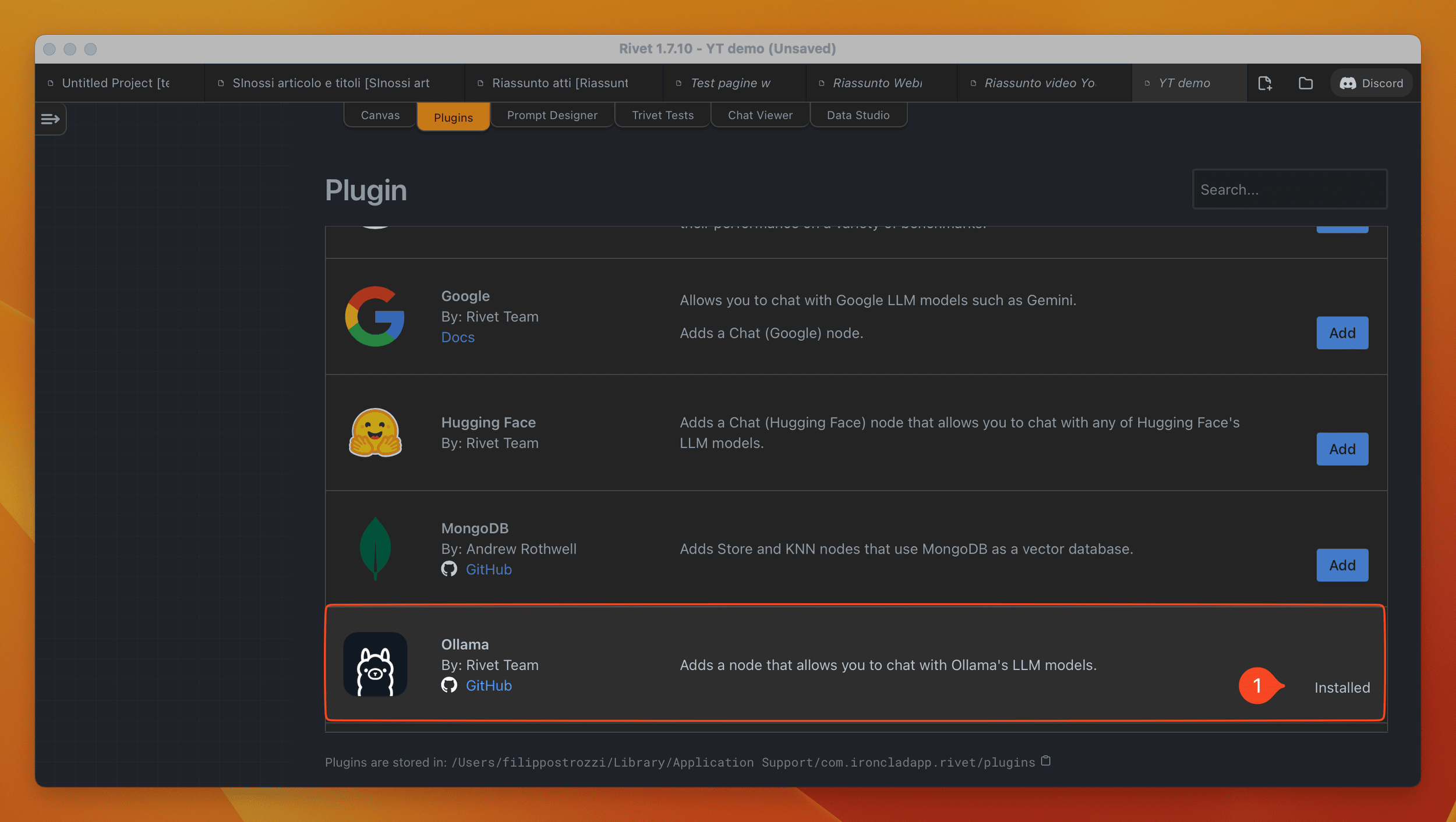 Installazione plugin di Ollama