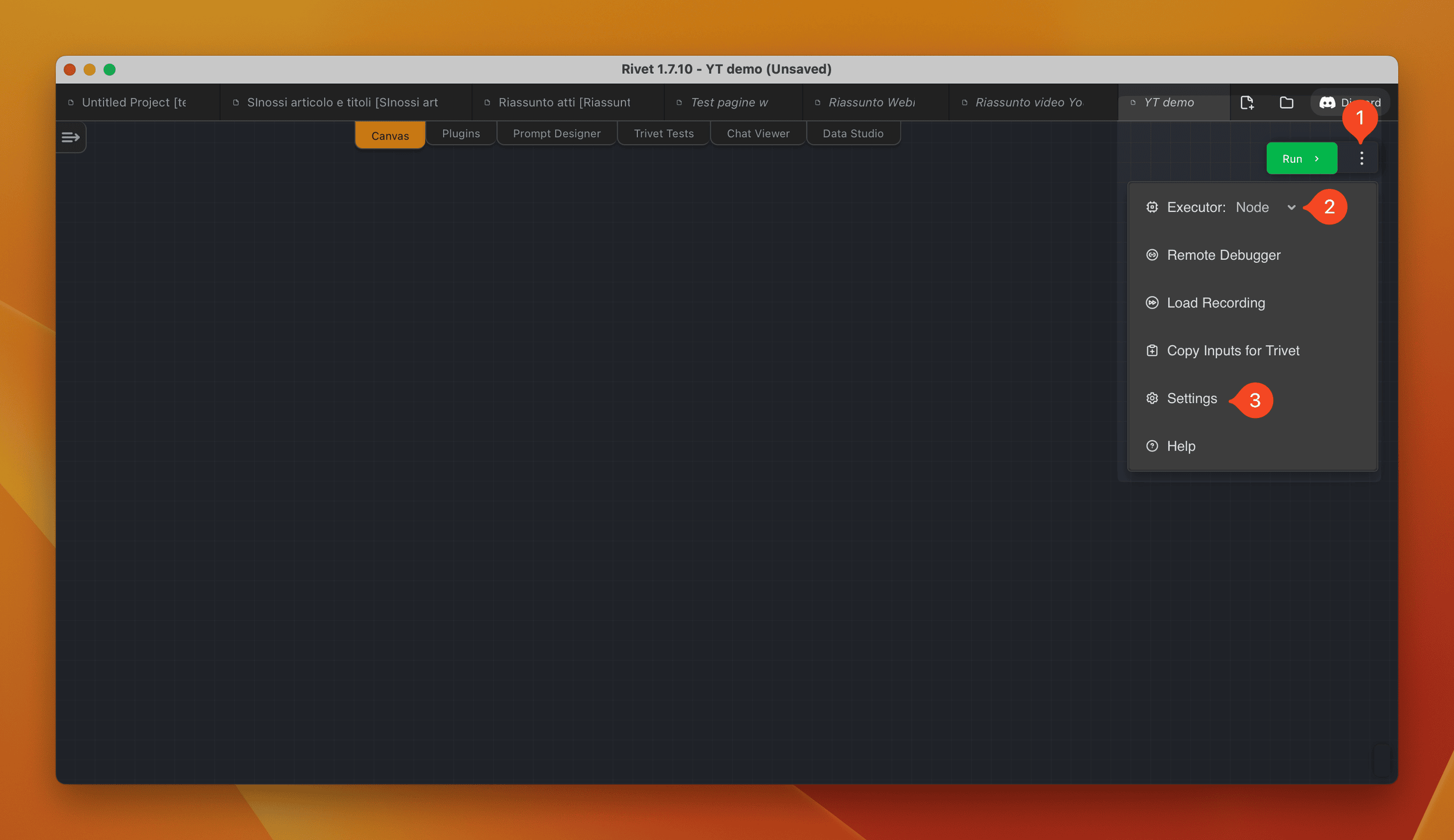 Accedere ai Settings di Rivet