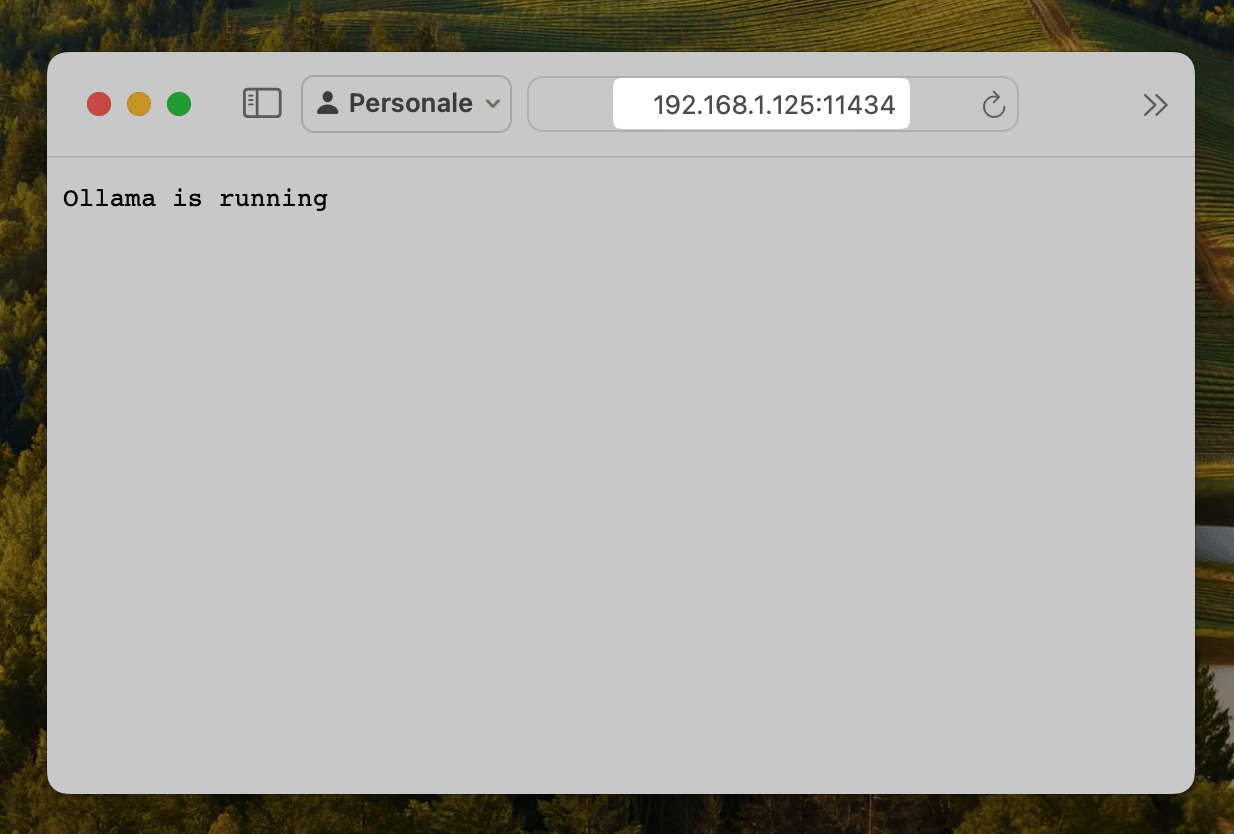 Esempio di accesso esterno ad Ollama: l’indirizzo IP è quello del mio MacStudio