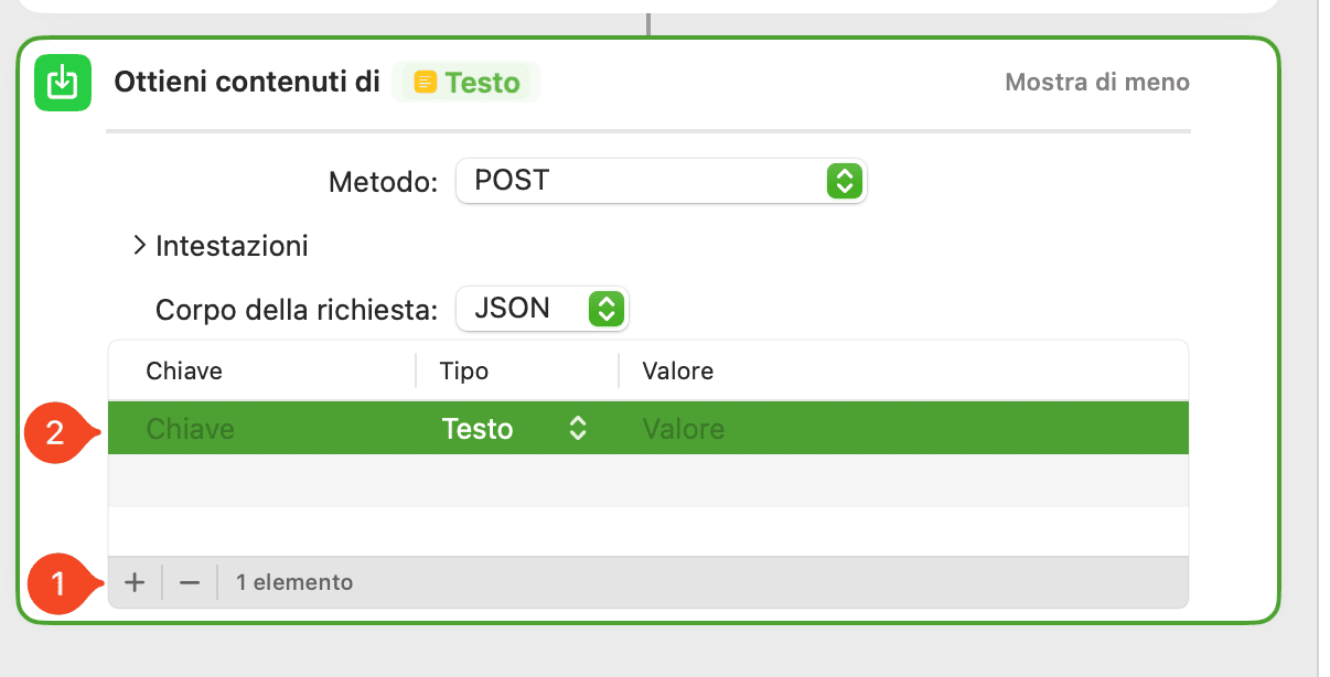 Inserimento parametri