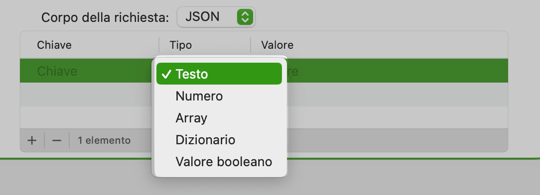 Tipologie dei valori dei parametri