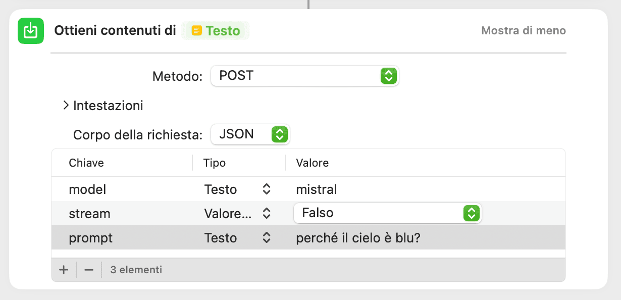 Esempio di valori