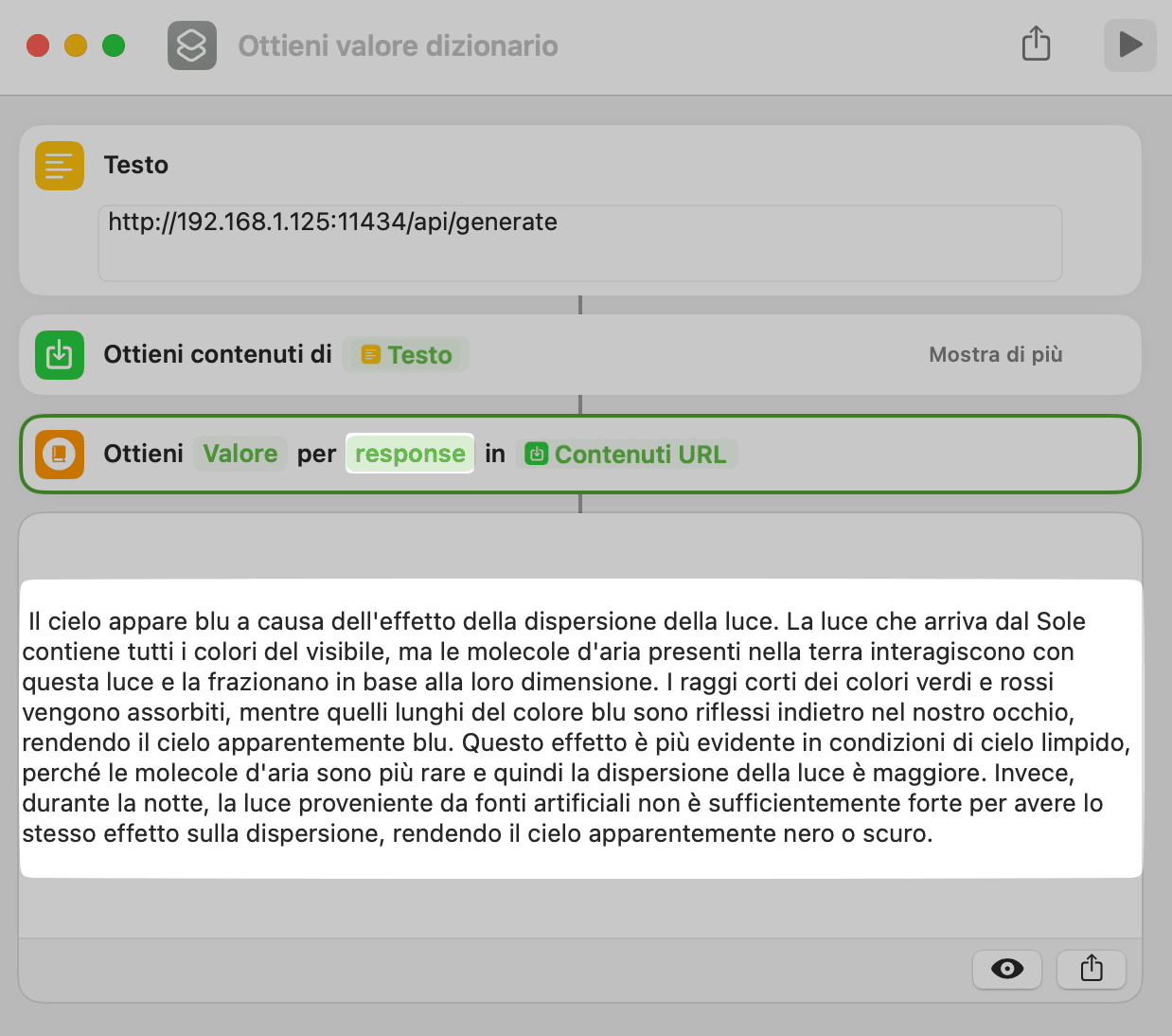 Esempio di estrazione della risposta dal dizionario
