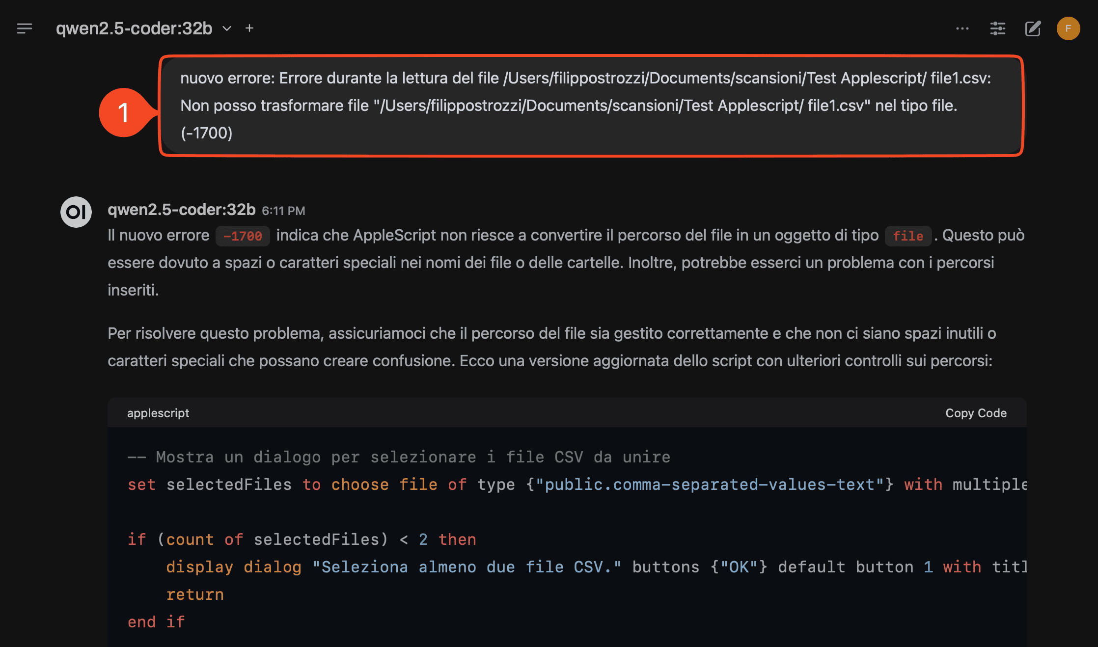 Lo script iniziale non funziona …