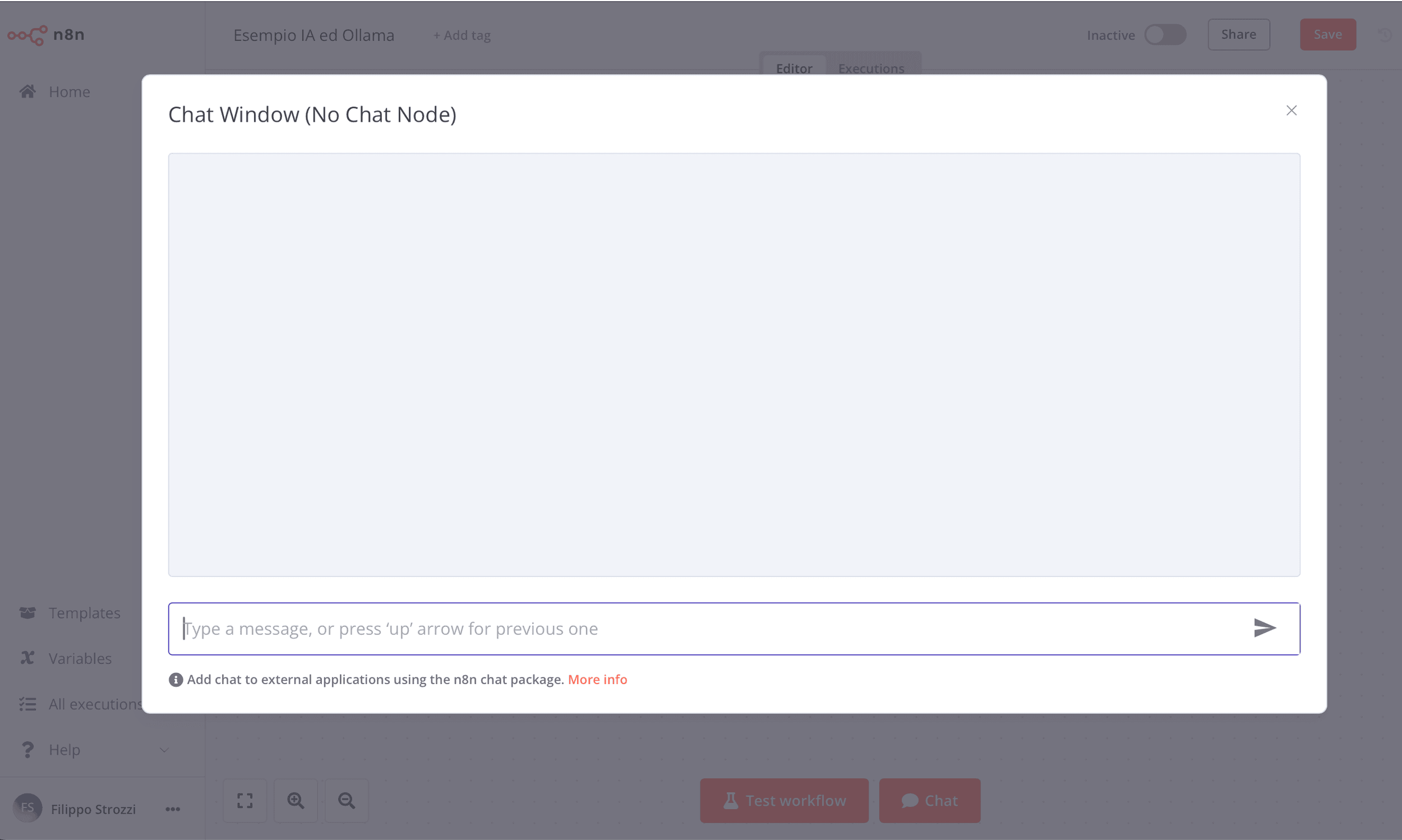 Esempio di chat in n8n