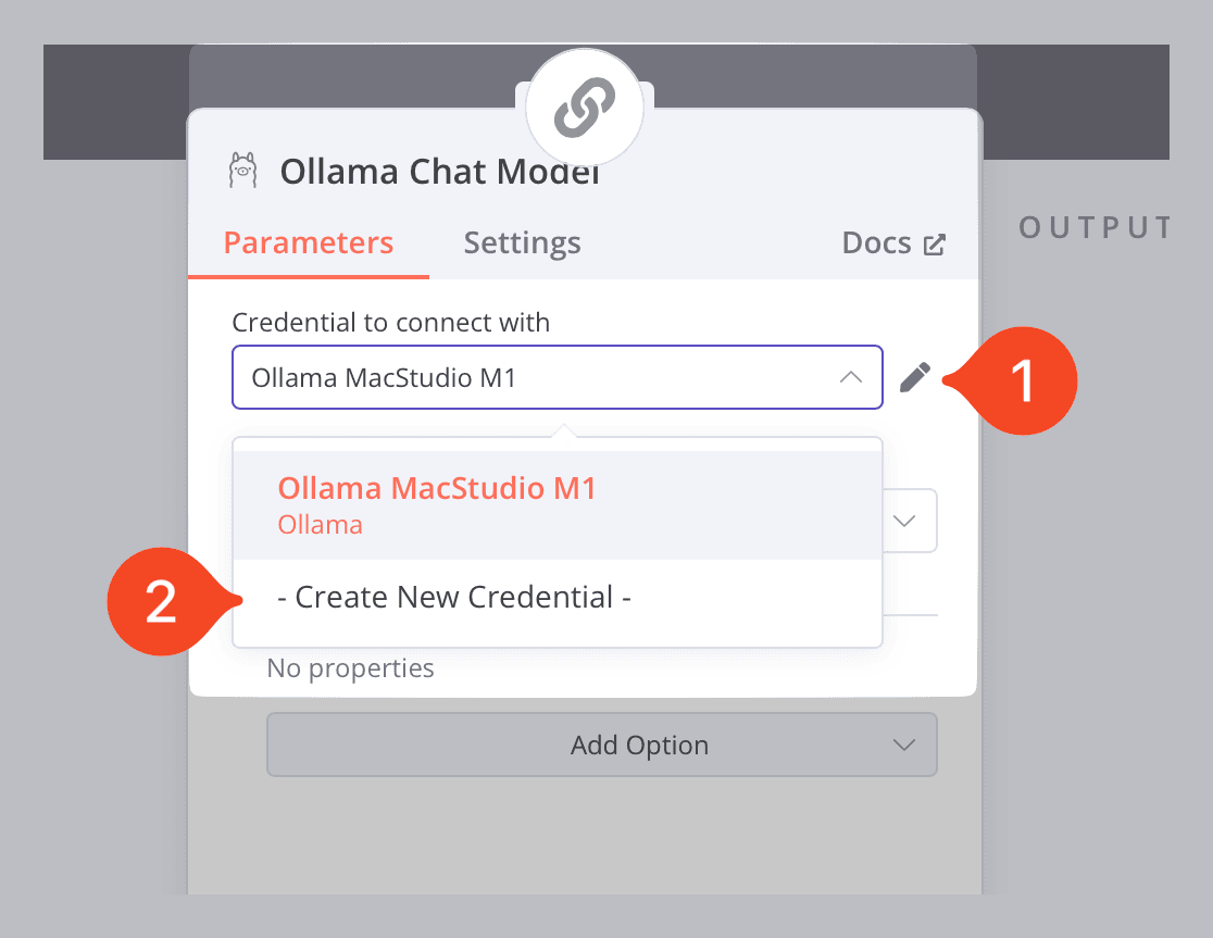 Esempio di come inserire le credenziali per Ollama
