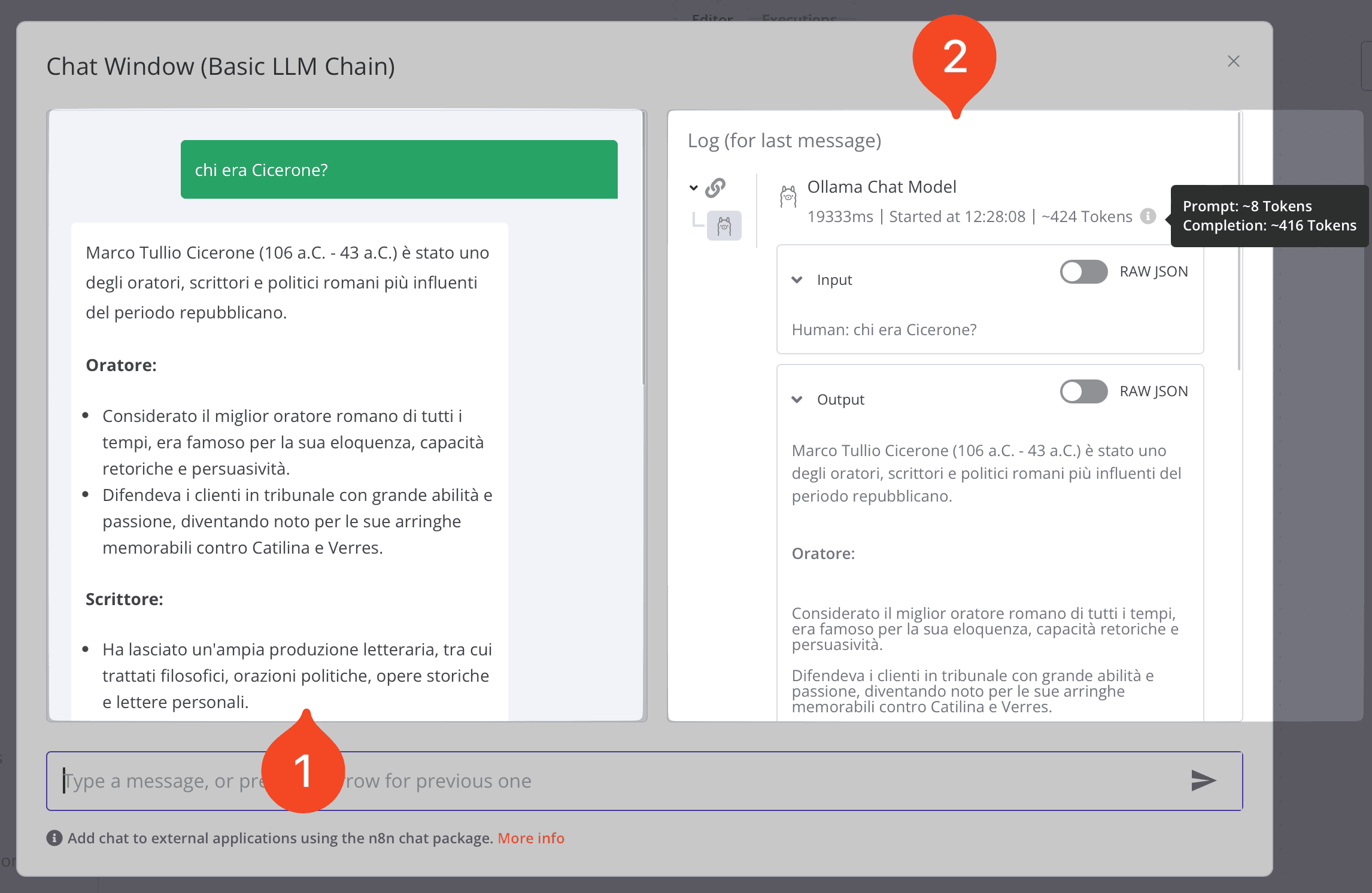Risposta in n8n di chat con LLM