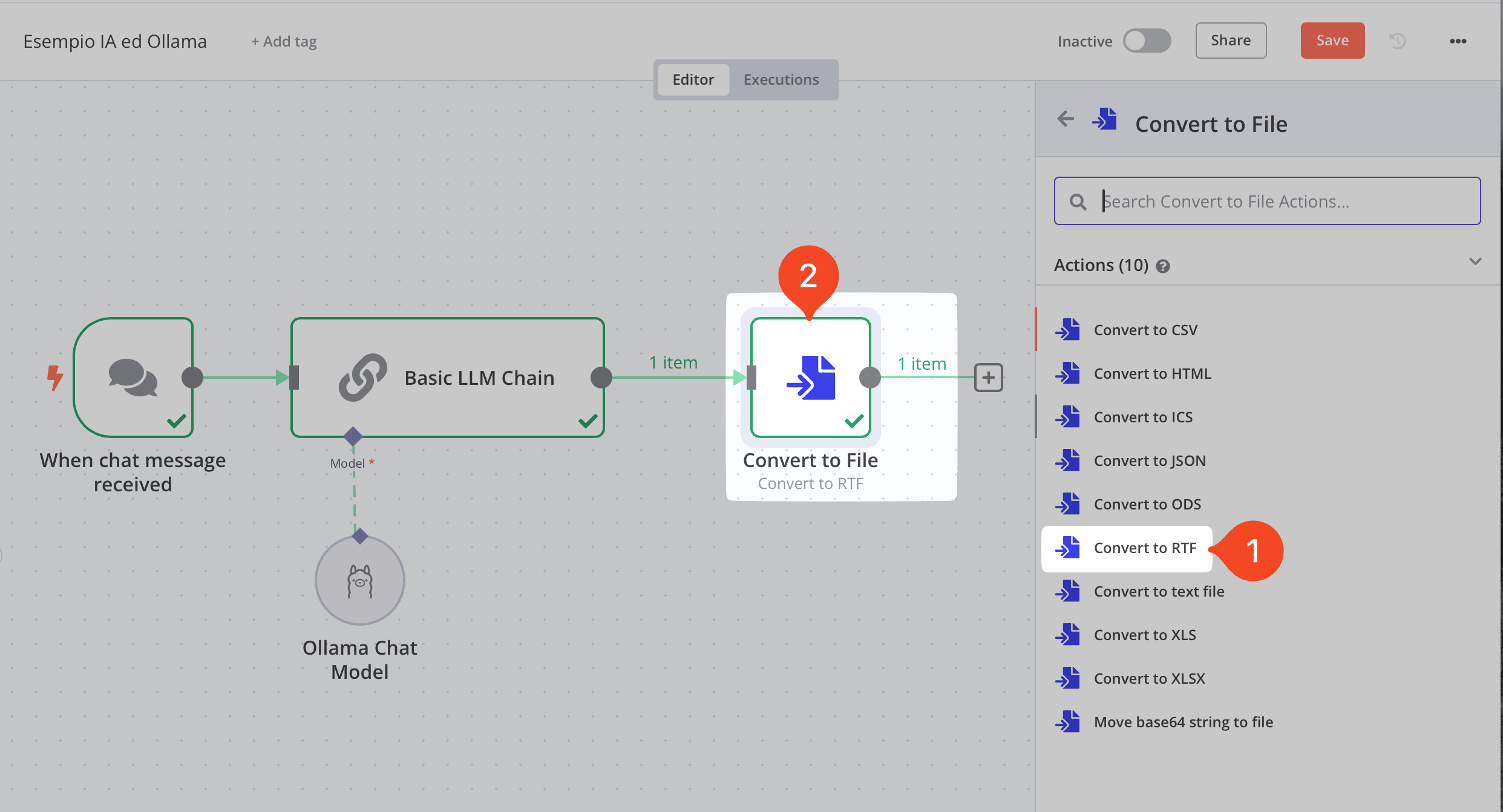 Esempio di salvataggio del chat come file RTF