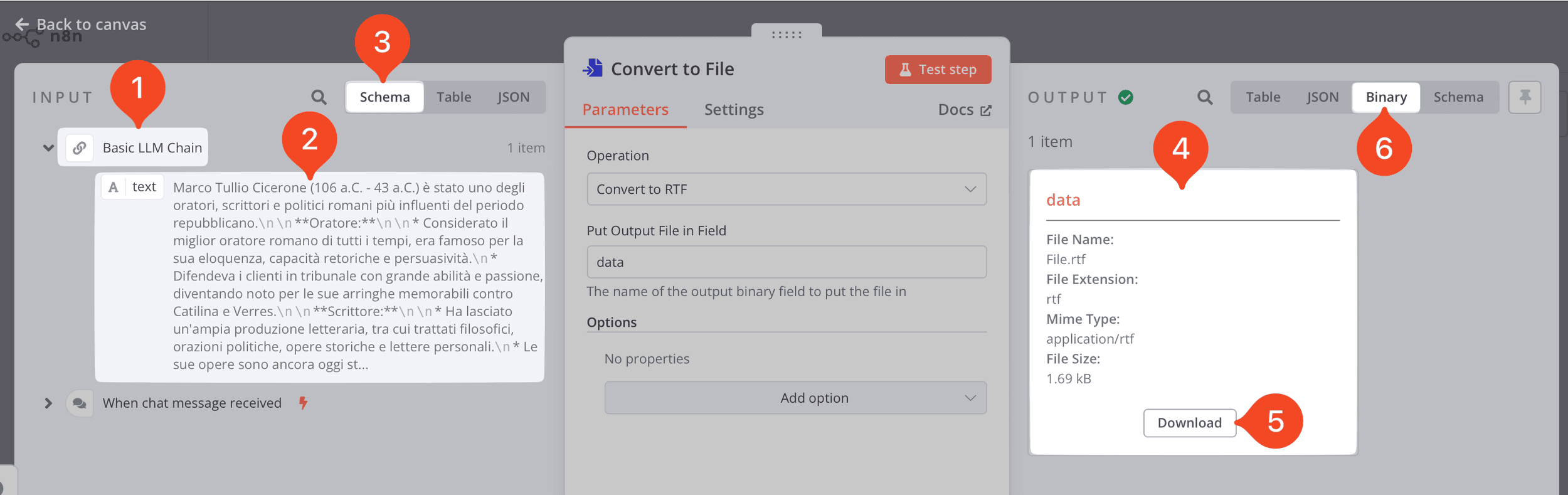 Esame del nodo Convert to File