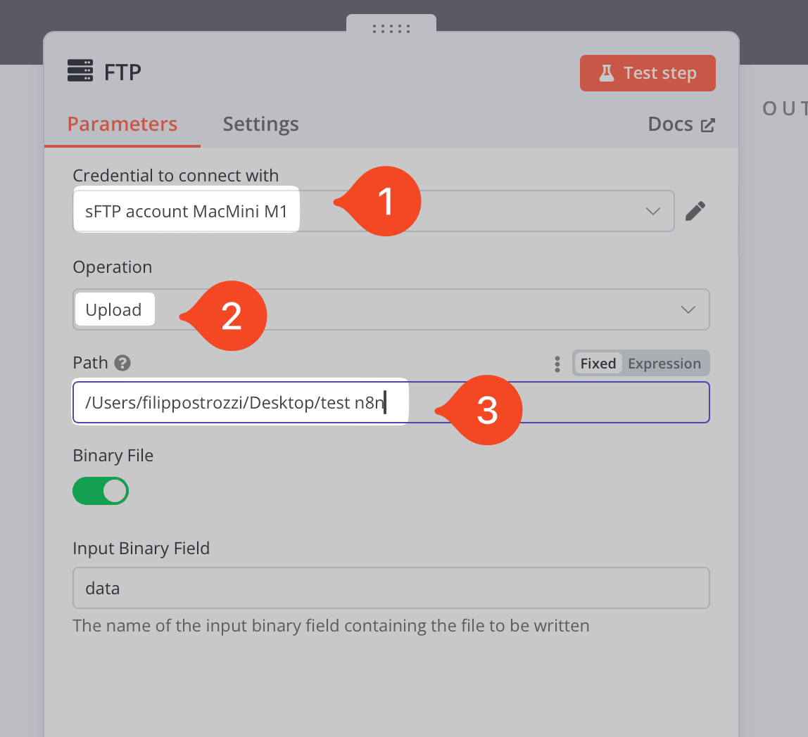Configurazione del nodo sFTP